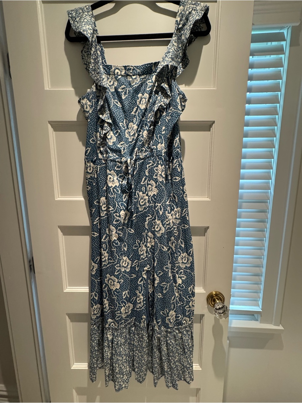 PAIGE Blue and White Floral Midi Dress
